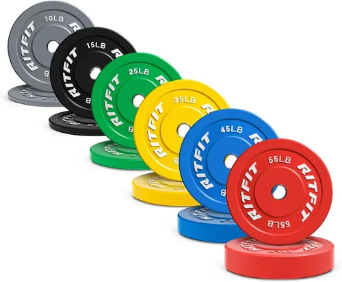 Vista 12 de RitFit Color Coded Bumper Plate, Olympic Bumper Plate for Barbell, 2-Inch Bumper Weight Plates With Steel Insert, rubber weight plates for Strength