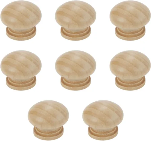 Vista 8 de Bitray Perillas de madera redondas con forma de hongo y color marrón claro, tiradores de cajón de madera - 8