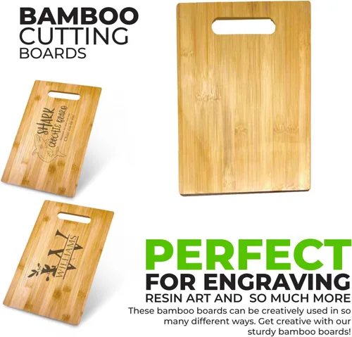 Vista 4 de Tabla de cortar de bambú Para fines de grabado personalizado Tablero de bambú en blanco de primera calidad (rectangular 12 x 9 pulgadas)