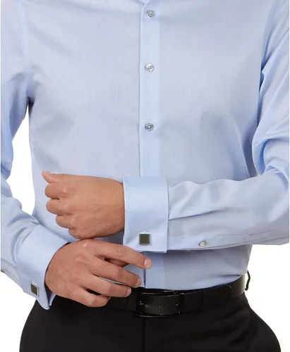 Vista 3 de Calvin Klein Camisa de vestir para hombre, ajuste delgado, sin planchar, espiga francesa