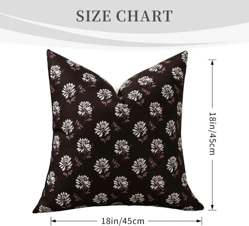 Vista 4 de Juego de 2 fundas de almohada de lino de algodón con flores, fundas de cojín decorativas de estilo pastoral de impresión en bloque de 45 x 45 cm