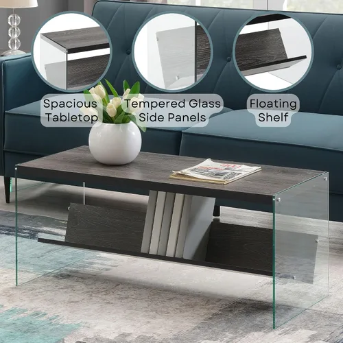 Vista 5 de Convenience Concepts SoHo - Mesa auxiliar, gris desgastado/vidrio Gris(Weathered Gray)