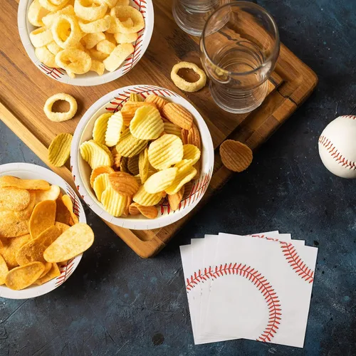 Vista 5 de 80 unidades de suministros para fiestas de béisbol de 9 y 7 pulgadas, 32 platos y 48 servilletas, rojo y blanco, para decoraciones de fiestas