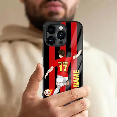 Vista 6 de Fundas personalizadas para teléfono con nombre y número del equipo de fútbol, diseño de jersey para iPhone 11, 12, 13, 14, 15, 16, 17 Pro Max Plus
