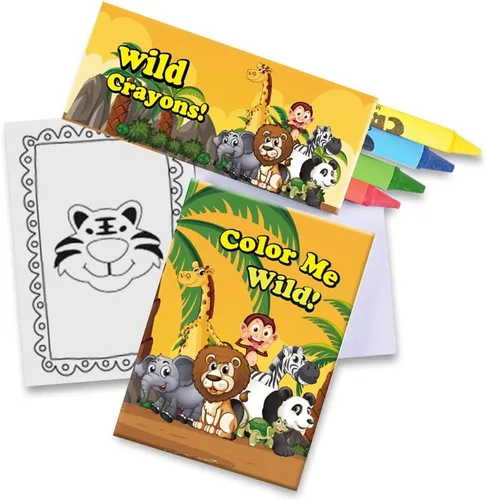 Vista 2 de ArtCreativity Paquete de 12 mini libros para colorear de animales del zoológico para niños con 12 paquetes de crayones – Recuerdos de fiesta