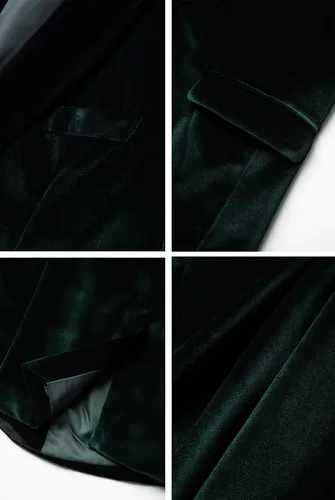 Vista 4 de THWEI Mens Velvet Blazer Slim-Fit Solid Color One Button Blazer Sport Coat Jacket for Wedding Dinner Party