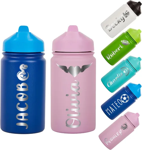 Vista 10 de Mostop Botellas de agua personalizadas para niños, botella de agua deportiva con nombre personalizado de 16 onzas con popote para niños, niñas