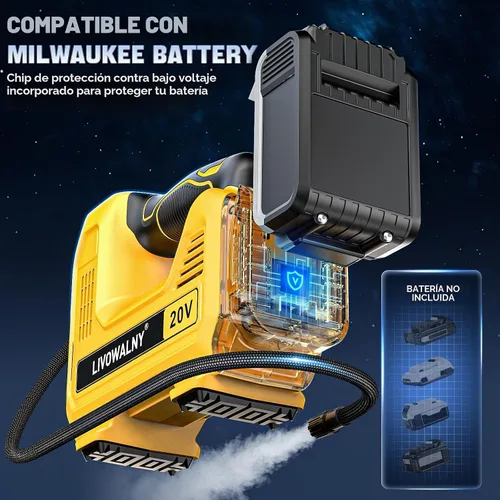 Vista 6 de Inflador de neumáticos inalámbrico, compresor de aire portátil, bomba de aire de neumáticos compatible con batería Dewalt de 20 V, bomba automática