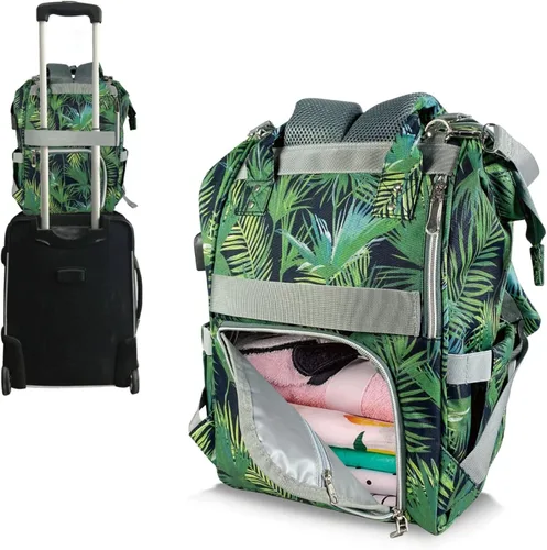 Vista 7 de Mr. Peanut's Mochila de pañales Tili Dili Premium con puerto de carga USB, Tropical, Mochila