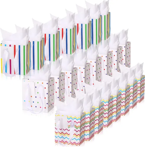 Vista 11 de Tenare - 24 pequeñas bolsas de regalo pequeñas de papel metálicas para fiestas, pequeñas con asas, papel de seda para joyas, envoltura de regalo
