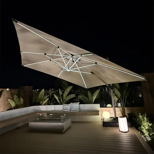 Vista 83 de PURPLE LEAF Sombrilla de patio de 9 x 12 pies con luces, sombrilla rectangular voladiza para exteriores, funciona con energía solar, LED