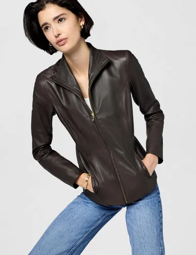 Vista 2 de Cole Haan abrigo de cuero con cuello de ala completamente forrado para mujer