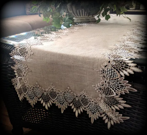 Vista 5 de Encaje 72" Camino de mesa Dresser bufanda Neutral Doily tonos tierra Encaje Europea