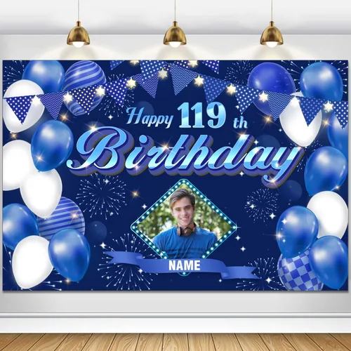 Vista 118 de Dicodes Fondo de decoración de feliz cumpleaños número 100 color azul marino personalizado, cartel con purpurina, pancarta, suministros