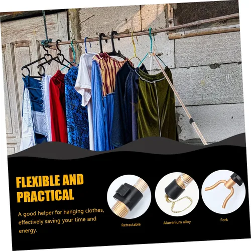 Vista 5 de Accesorios de tendedero de aleación, varillas de ropa ajustables, bastón de secado de ropa, colgador de abrigo para secar y colgar (dorado)