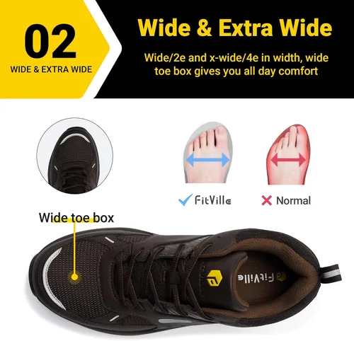 Vista 4 de FitVille Zapatos de punta de acero extra anchos para hombres, zapatos de trabajo con punta compuesta para hombres, resistentes al agua