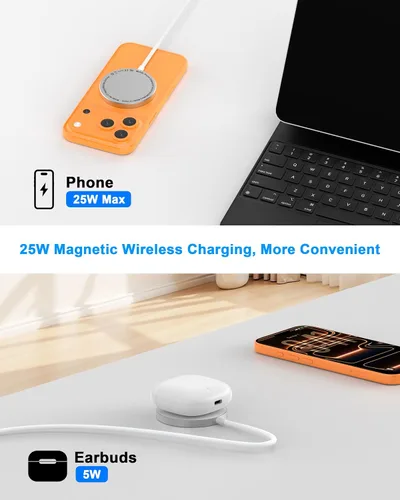 Vista 6 de Apple MFi Certified Apple Magsafe Charger, iPhone Charger Wireless Charging Rombica 25W 5FT Magnetic Charger Fast Charging Pad with 20W USB C