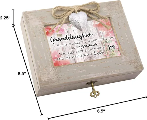 Vista 6 de Cottage Garden Caja de música con medallón de madera gris pardo natural para nieta
