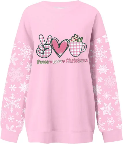 Vista 4 de Camisetas de manga larga con estampado de Feliz Navidad para mujer, sudaderas sueltas de otoño