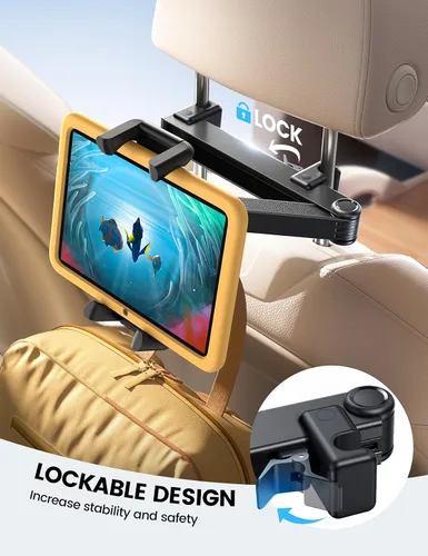 Vista 2 de Lamicall Soporte para Tableta de Reposacabezas de Coche - [Bloqueable] [Compatible con Fundas Gruesas] [Clip Plegable] Soporte para Tableta