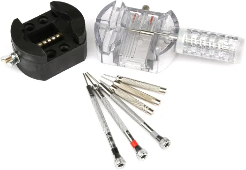 Vista 2 de H&S - Kit de herramientas de reparación de relojes, 155 piezas, herramientas para extracción de eslabones y espalda y ajuste de correa, viene en una