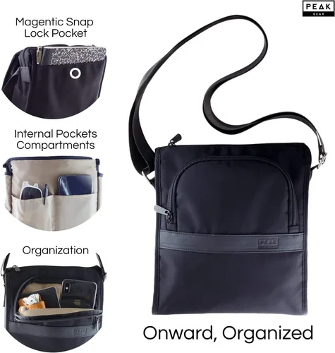Vista 5 de Peak Gear - Bolso bandolera para hombre, duradero, seguro para viajes, incluye identificación de por vida