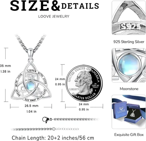 Vista 261 de Collar de pentagrama de plata de ley con triple luna, diosa celta, nudo celta, nudo de brujas, Ankh, sol y luna, Hécate, lilith, Santa Muerte