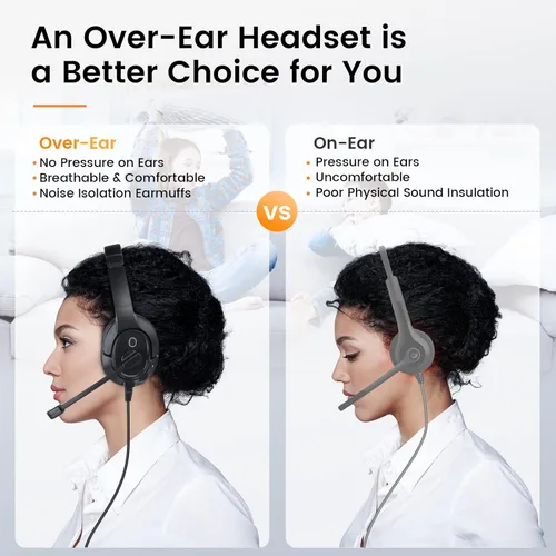 Vista 4 de EKSA Auriculares con micrófono para laptop, auriculares con cable para computadora con controles de volumen y silencio de micrófono, auriculares