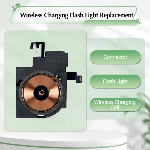 Vista 3 de Reemplazo de luz de flash de carga inalámbrica con chip NFC para iPhone 16, panel de carga inalámbrica, bobina adhesiva, cable flexible, reemplazo