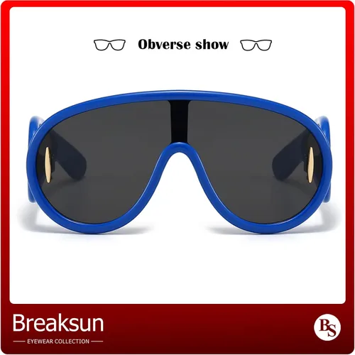 Vista 3 de Gafas de sol de moda con máscara ondulada para mujeres y hombres, de gran tamaño, color plateado, con escudo futurista, estilo de diseñador