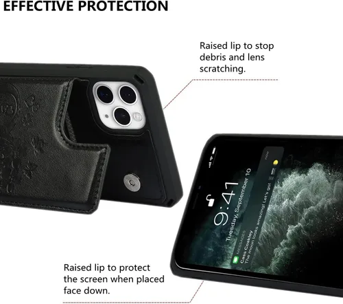 Vista 4 de iCoverCase Funda compatible con iPhone 11 Pro de 5.8 pulgadas con tarjetero para mujer, con bloqueo RFID en relieve, de piel sintética, con correa