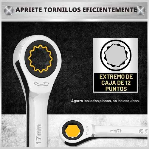 Vista 5 de ELEAD Juego de 33 llaves combinadas de trinquete Tamaños SAE y métricos (1/4" a 3/4" y 6-18mm) Diseño de engranaje de 72 dientes Acero CR-V