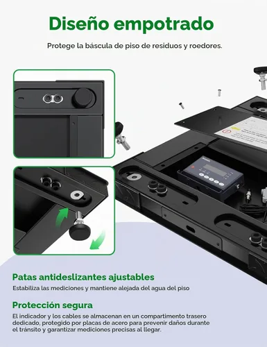 Vista 6 de Báscula de piso industrial de 24 x 24 pulgadas, 2500 libras, báscula de palet de precisión con indicador digital, báscula de pesaje resistente