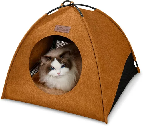 Vista 15 de Tienda de campaña piramidal desplegable para gatos y gatos pequeños de hasta 6.6 libras, resistente al agua, transpirable, plegable, con cojín