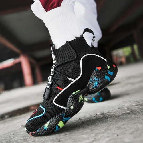 Vista 5 de CHUXUE Zapatillas deportivas de baloncesto para hombre, zapatillas deportivas antideslizantes de alta parte superior para hombre, zapatillas