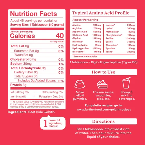 Vista 2 de Further Food Polvo de Gelatina Premium – Sin sabor, de cuero de res alimentado con pasto y criado en pastizales, sin OGM, sin azúcar, apto para Keto