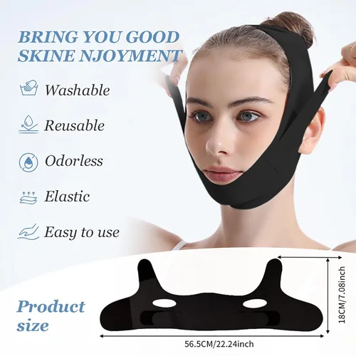 Vista 3 de Cinturón de elevación facial reutilizable, máscara de elevación de línea en V con correa para la barbilla para dormir, ejercitador de mandíbula