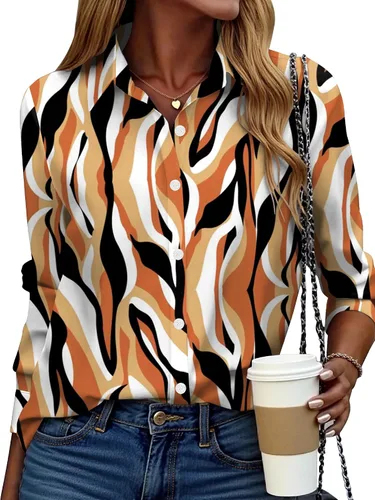 Vista 29 de ZEAGOO Camisa de manga larga con botones para mujer, blusas con estampado floral, trajes de trabajo casuales de negocios, tallas S-XXL