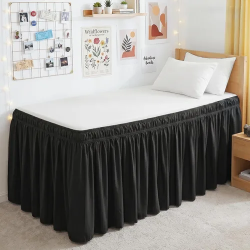 Vista 22 de Vocander Falda de cama negra envolvente de tamaño individual de 14 pulgadas de caída, volantes elásticos fáciles de poner, falda de cama sólida