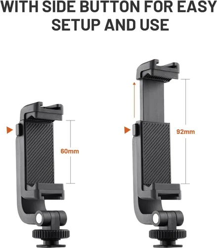 Vista 5 de Soporte de trípode para teléfono iPhone con 2 soportes de zapata fría (versión mejorada), soporte de disparo vertical y horizontal, de 2.36 a 3.62