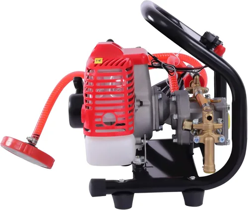 Vista 3 de Pulverizador de polvo de niebla de alta presión de 26CC de 2 tiempos, máquina de pulverización agrícola de gasolina de mano 0.9HP, pulverizador a