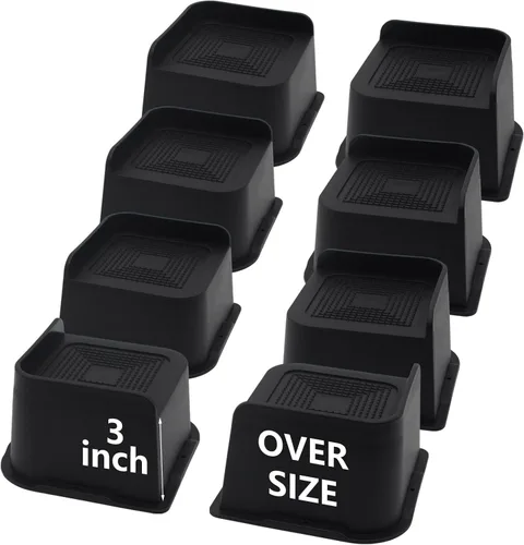 Vista 24 de Paquete de 4 elevadores de cama de 1 pulgada, elevadores de muebles de 2 pulgadas, negros, elevadores de cama resistentes para mesa, sofá, silla