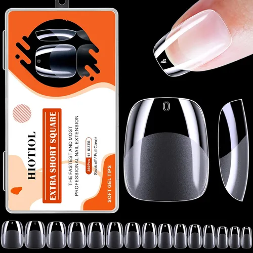 Vista 8 de Puntas de uñas de ataúd extra cortas, 360 uñas de gel suave de cobertura completa para remojar extensiones de uñas, puntas de uñas de gel postizas