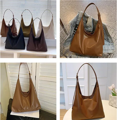 Vista 3 de Bolso Hobo para mujer - Bolso de mano de cuero vegano, bolso de hombro y cartera para mujer, bolso de hombro grande y suave Marrón claro