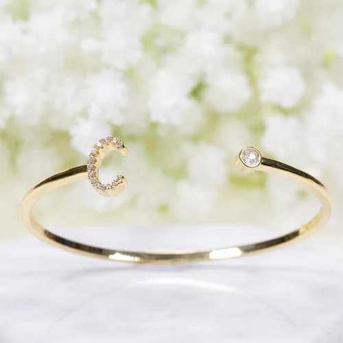 Vista 3 de Pulseras de oro para mujer Pulsera inicial de oro con dije de letra Pulseras chapadas en oro de 18 quilates para mujer Elegantes y delicadas