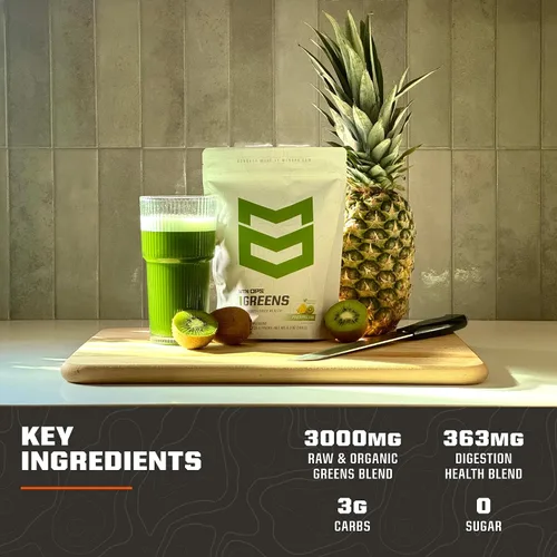 Vista 6 de MTN OPS Super Greens Daily Superfood Blend naturalmente endulzado con fruta de monje apoyo inmune y digestivo Verdes ricos en clorofila, polvo