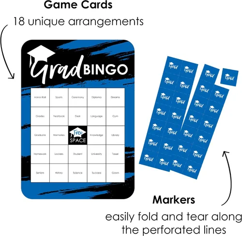 Vista 2 de Big Dot of Happiness Blue Grad - Best is Yet to Come - Tarjetas de bingo y marcadores - Juego de bingo en forma de fiesta de graduación azul real