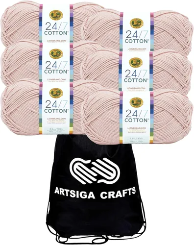 Vista 26 de Lion Brand 24/7 Algodón Blanco 761-100 (6-Carrillos - Mismo Lote de Tinta) Hila Gruesa Media #4 de Algodón para Crochet y Tejido con Bolsa