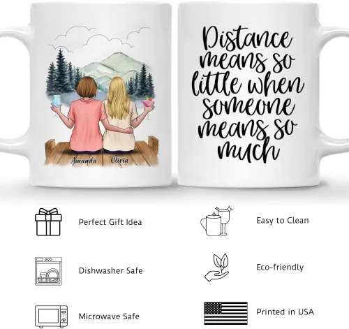 Vista 4 de Gossby Taza de Café Personalizada de Amistad - Regalo Personalizado de Larga Distancia para Mujeres Mejores Amigas con Diseño, Nombre - Navidad