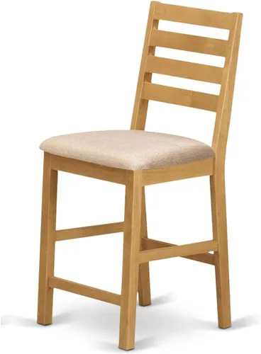 Vista 4 de East West Furniture CFS-OAK-C - Taburetes de bar con altura de mostrador de café, sillas de madera tapizadas de tela de lino, juego de 2, roble